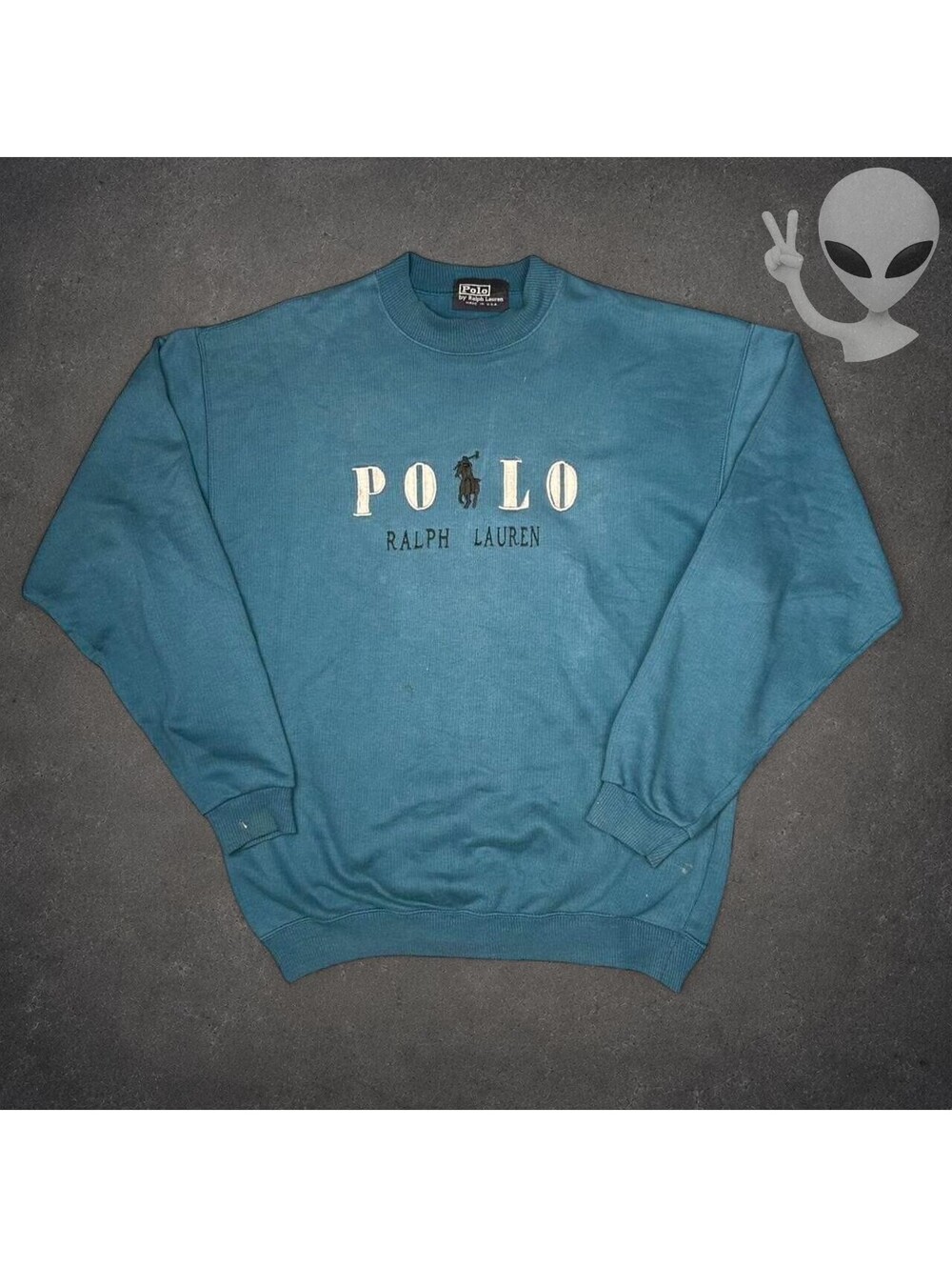 Polo Ralph Lauren Sweatshirt Mens US S Teal Blue Vintage Spellout Crewneck